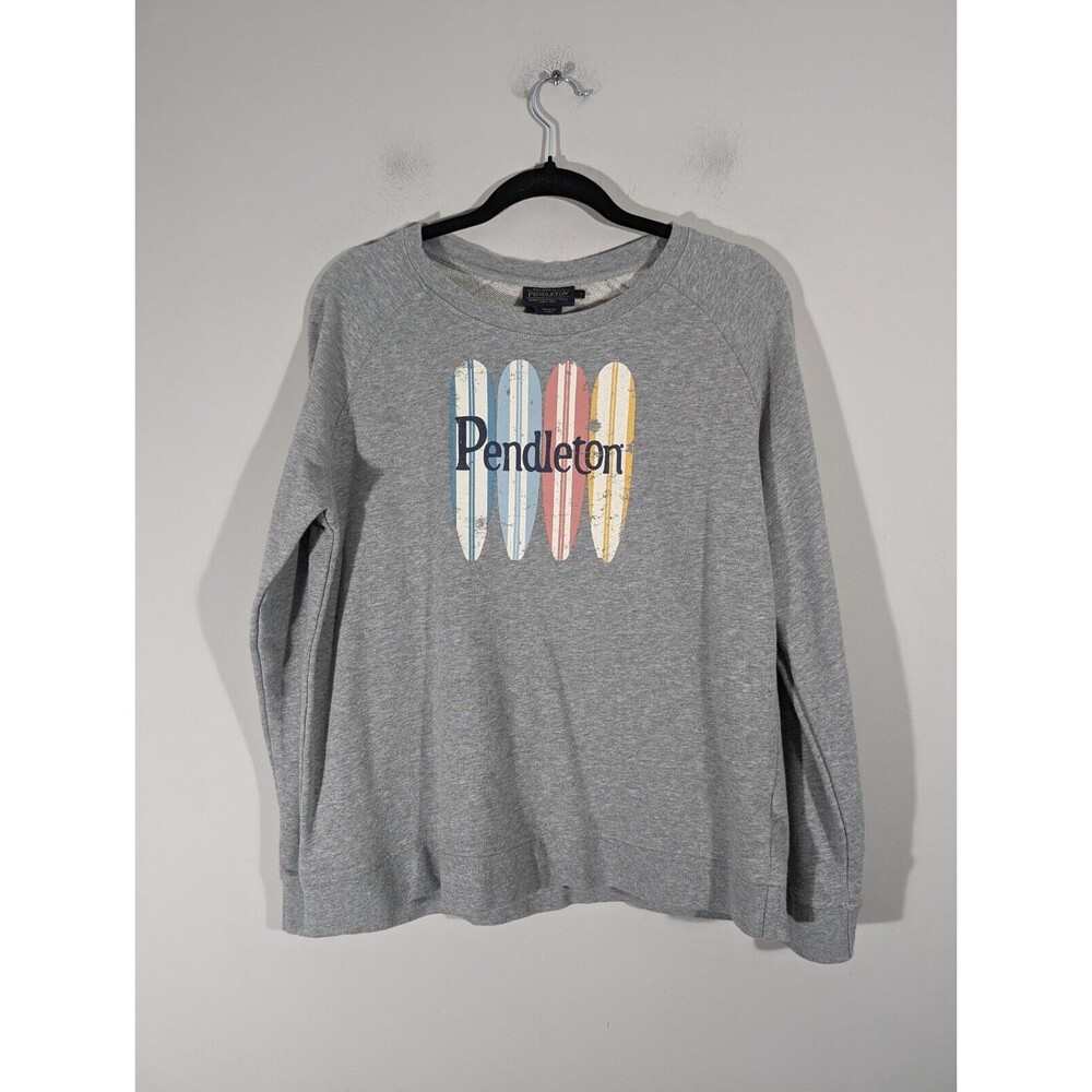 Pendleton Sweatshirt Women Sz L Grey Crew Neck Long Sleeve‎ Surfboard Pullover